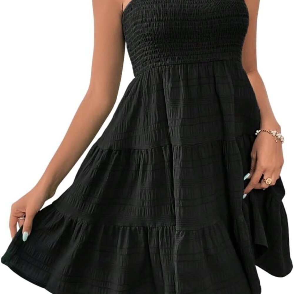 Women's Mini Sundress Smock Cami Sleeveless A Line Casual Summer Dress